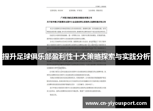 提升足球俱乐部盈利性十大策略探索与实践分析