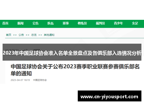2023年中国足球协会准入名单全景盘点及各俱乐部入选情况分析